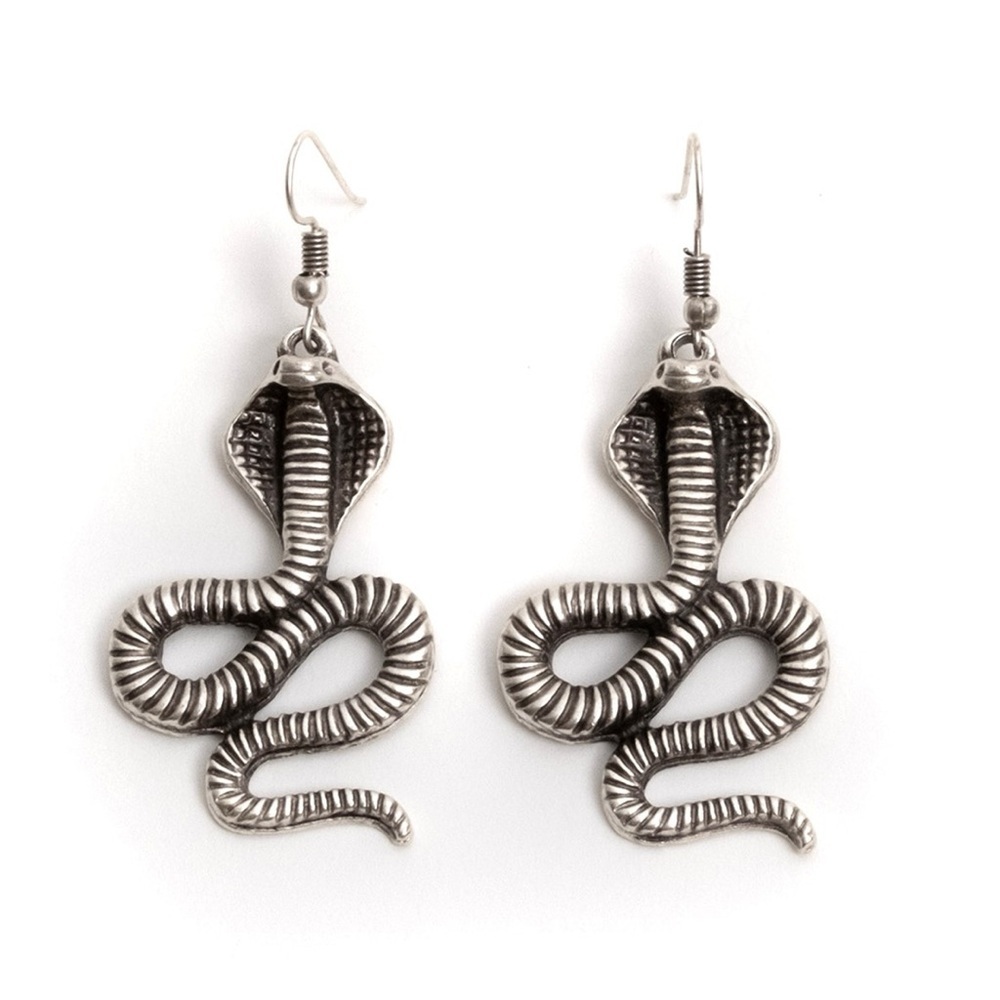 Intricate Silver Cobra Earrings